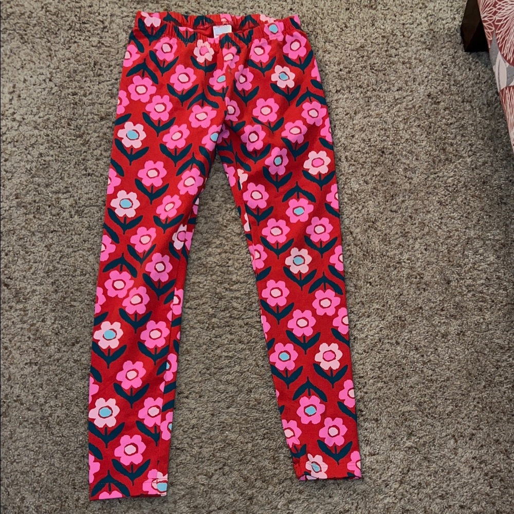 Holiday Floral Kids Leggings - Pink and Red